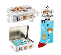 DRW Chaussettes pour Chiens Bleus dans Une boîte en métal Taille Unique