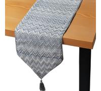DRW Chemin de Table en Zigzag en Polyester argenté et Beige 30 x 180 x 0,5 cm