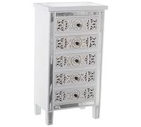 DRW Chiffonnier avec 5 tiroirs en Bois sculpté et Miroir Blanc Decape 48 x 30 x 89 cm