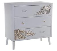 DRW Commode avec 3 tiroirs en Bois MDF avec Relief, Feuille Blanche et dorée 80 x 40 x 80 cm, Blanc, estandar