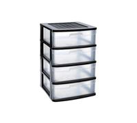 DRW Commode de sol 4 tiroirs noir et transparent 39 x 40 x 65 cm