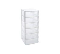 DRW Commode haute 6 tiroirs PVC translucide et blanc 39 x 40 x 96,5 cm