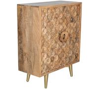 DRW Console d'entrée avec 2 Portes en Bois et Pieds en métal Naturel et doré, 110 x 42 x 90 cm, Toile imprimée et PS, Blanc/Bleu/Beige, Medidas: 80x4x100 cm