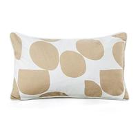 DRW Coussin rectangulaire en Polyester et Coton avec Rembourrage décoré en Beige et Blanc 12 x 50 x 30 cm