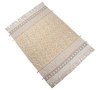 DRW Couverture rectangulaire en Coton avec Franges en Blanc, Beige et Gris, 1 x 130 x 170 cm
