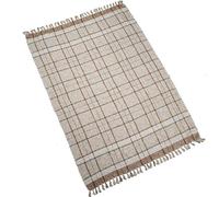 DRW Couverture rectangulaire en Coton avec Franges en Blanc, Beige et Marron, 1 x 130 x 170 cm