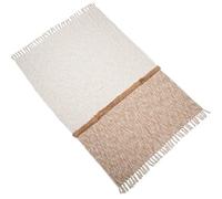 DRW Couverture rectangulaire en Coton avec Franges en Blanc et Beige, 1 x 130 x 170 cm