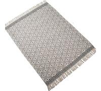 DRW Couverture rectangulaire en Coton avec Franges en Blanc et Bleu, 1 x 130 x 170 cm