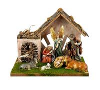 DRW Crèche Classique avec Porte en Bois et résine de 29 x 23 cm
