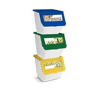 DRW Cubes de Recyclage en Papier, Plastique et Verre empilables avec roulettes pour Sacs de 30-50 l Set 3 39 x 39 x 36 cm
