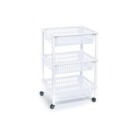 DRW Desserte de Cuisine 3 paniers PVC Blanc 40 x 30 x 61,5 cm