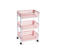DRW Desserte de Cuisine 3 paniers PVC Rose pâle 40 x 30 x 61,5 cm