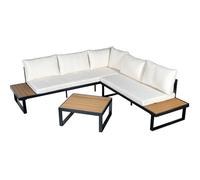 DRW Ensemble canapé d'angle avec Table en Aluminium Noir et Lattes en PS et Coussins Beige 227 x 63 x 69 cm, Résine, Multicolore, Medidas: 4x4x8 cm