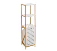 DRW Étagère de Sol avec 2 étagères et 1 Panier en Bois MDF Naturel et crème