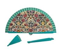 DRW Éventail en Bois décoré avec Tableau Rose William Morris 42 cm