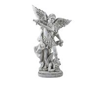 DRW Figure Archange Saint Michel Style Pierre Blanche résine Peinte à la Main 10x20x26 cm