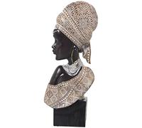 DRW Figure d'un Buste d'une Africaine en Résine Noir et Or 18x9x42cm
