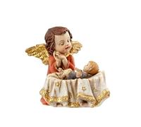 DRW Figurine Ange Gardien avec Enfant Résine Peinte à la Main 5 cm