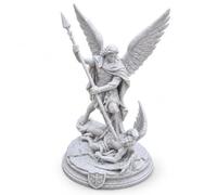 DRW Figurine Archange Saint Michel Gris Granit PLA 12,8 x 12,1 x 20 cm | Fabriqué en PLA