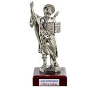 DRW Figurine de Saint Pancrace en Nickel avec Socle en Bois de 5 x 5 x 12,5 cm en Argent 12,5 x 5 x 5 cm