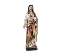 DRW Figurine du Sacré-Cœur de Jésus en résine Peinte à la Main Style Bois Clair 30 cm
