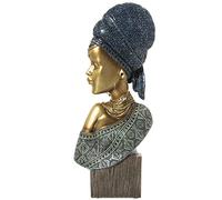 DRW Figurine d'un Buste d'une Africaine en résine Bleue et dorée 18 x 9 x 42 cm, doré, estandar