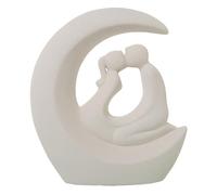 DRW Figurine d'un Couple s'embrassant sur Lune en céramique en Beige Sable 12x30x34 cm