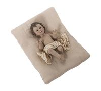 DRW Figurine d'un Enfant Jésus en Résine avec Coussin de Lin en Beige 7x9x18 cm