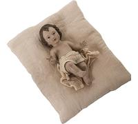 DRW Figurine d'un Enfant Jésus en Résine avec Coussin de Lin en Beige 8x14x24 cm