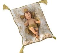 DRW Figurine d'un Enfant Jésus en Résine avec Coussin en Beige et Doré 8x13x28 cm