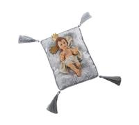 DRW Figurine d'un Enfant Jésus en Résine avec Coussin en Beige et Gris Argenté 7x11x20 cm