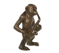 DRW Figurine d'un Singe Musicien avec Saxophone en résine dorée. Dimensions : 17,5 x 17 x 28,5 cm