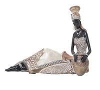DRW Figurine d'une Africaine Assise avec Chant en Blanc et doré 25 x 11 x 20 cm