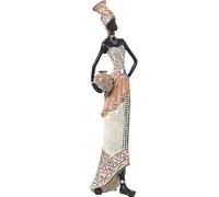 DRW Figurine d'une Africaine avec Chant en Blanc et doré 12 x 11 x 46 cm