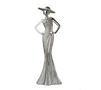 DRW Figurine d'une Femme avec Pamela Debout avec Mains à la Taille argentée en résine 8,5 x 30 x 10 cm