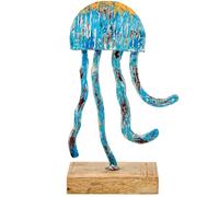 DRW Figurine d'une méduse en Fer avec Base en Bois en Bleu 18 x 10 x 32 cm