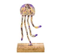 DRW Figurine d'une méduse en Fer avec Base en Bois Violet et Noir 15 x 10 x 26 cm