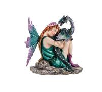 DRW Figurine fée avec Dragon dans des Tons Verts en résine Peinte à la Main 6x12x12 cm