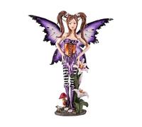 DRW Figurine Fée NINFA Violette avec Fleurs et Corse en résine Peinte à la Main 6 x 28 x 28 cm