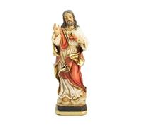 DRW Figurine Sacré-Cœur de Jésus imitant Bois Résine Peinte à la Main 14 cm