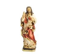DRW Figurine Sacré-Cœur de Jésus imitant Bois Résine Peinte à la Main 20 cm
