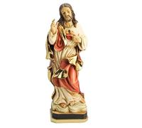 DRW Figurine Sacré-Cœur de Jésus imitant Bois Résine Peinte à la Main 31 cm