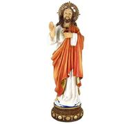 DRW Figurine Sacré-Cœur de Jésus Style Bois Résine Peint à la Main 67 cm