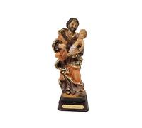 DRW Figurine Saint Joseph avec l'enfant en résine Peinte à la Main 8 x 8 x 21 cm