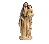 DRW Figurine Saint Joseph avec l'enfant en résine Peinte à la Main dans des Tons Pastel 12 x 12 x 46 cm
