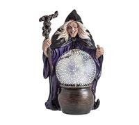 DRW Figurine sorcière avec bâton et Boule de Verre en résine Peinte à la Main 25 cm