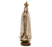 DRW Figurine Vierge de Fatima Bois Vieux Résine Peinte à la Main 20 cm