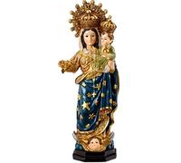 DRW Figurine Vierge du Chapelet en résine 20 cm avec l'histoire de la Vierge