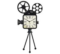 DRW Horloge de Bureau d'une caméra de cinéma en métal Noir et Blanc 49,5 x 25 x 15,5 cm