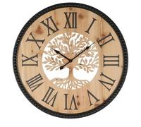 DRW Horloge Murale Ronde Arbre de Vie Bois Naturel et Noir 60 x 60 x 4,5 cm